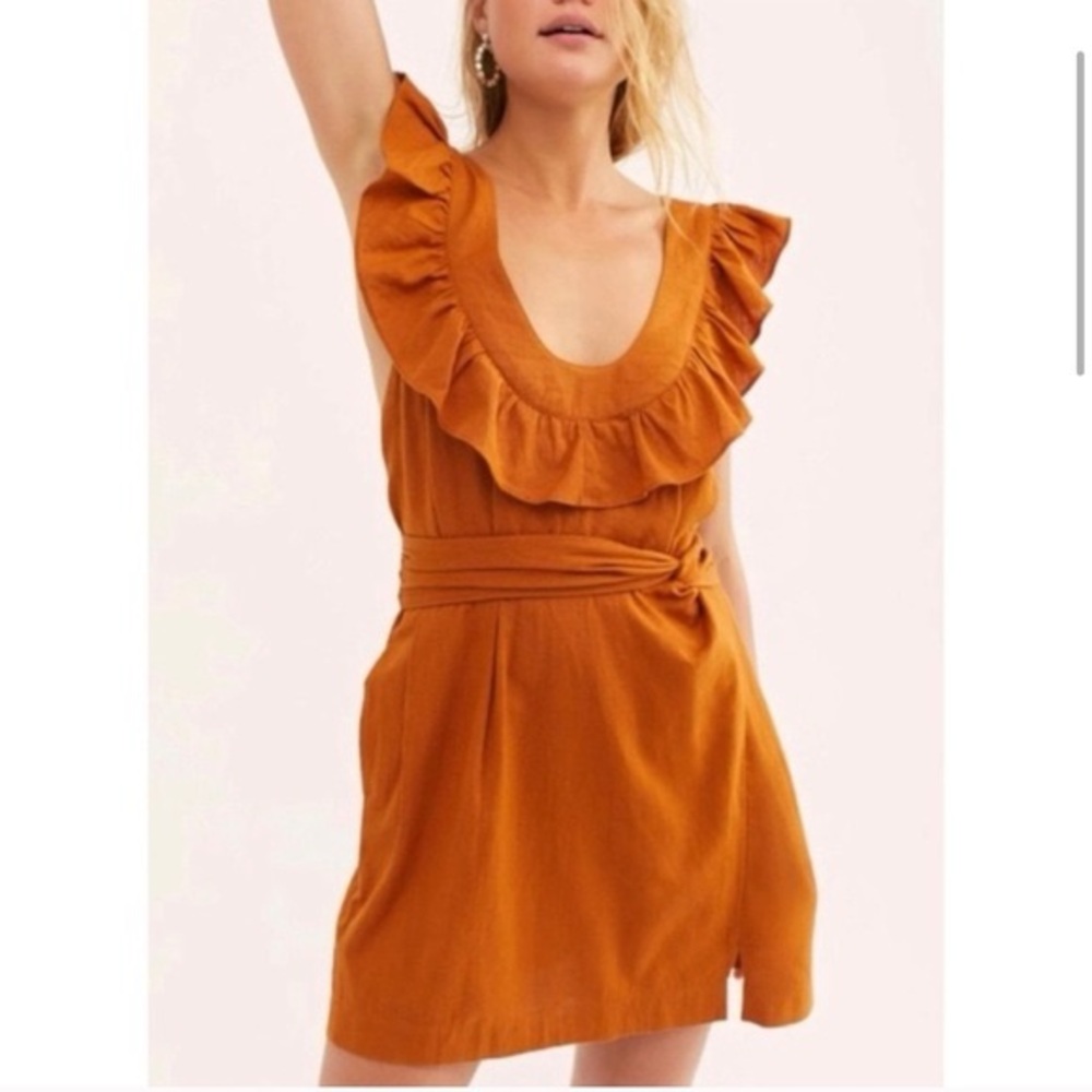 Free People Mini Cotton Apron Dress Mustard XS